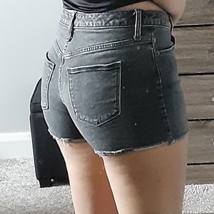 Grey high-waisted jean shorts